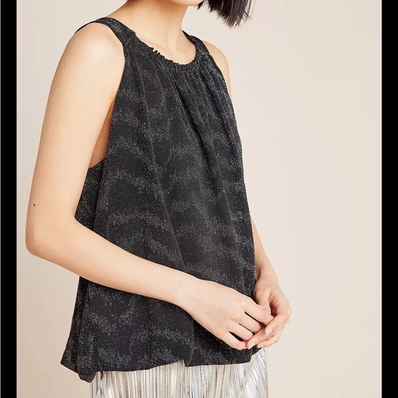 Anthropologie Carly Shimmer Tank Top Small Black Silver NEW NWT - Picture 1 of 12